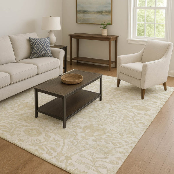 HomeRoots 10' X 14' Elegant Ivory & Beige Floral Washable Area Rug - UV Resistant, Durable, & Stylish Home Decor 709786