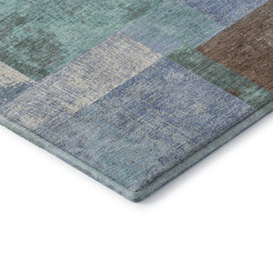 HomeRoots 5' X 8' Stylish Brown Teal Ivory Geometric Area Rug - Washable, UV Protected, Durable & Easy Care 709788