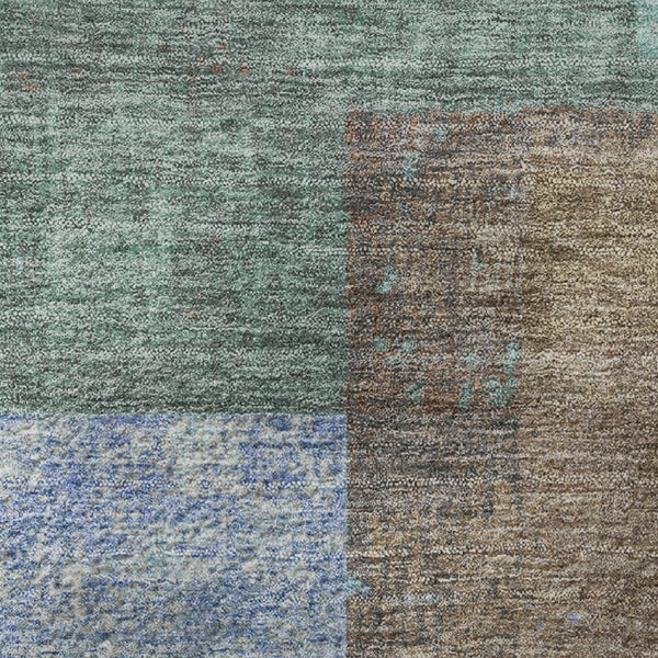 HomeRoots 5' X 8' Stylish Brown Teal Ivory Geometric Area Rug - Washable, UV Protected, Durable & Easy Care 709788