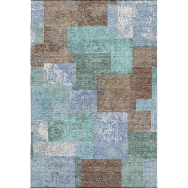 HomeRoots 8' Brown Teal And Ivory Geometric Washable Round Rug - Stylish, Durable, UV Protected for Busy Homes 709789