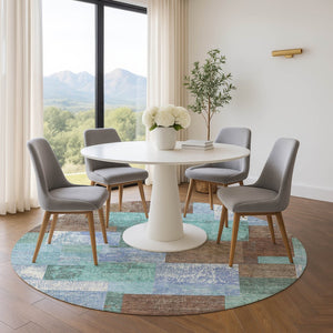 HomeRoots 8' X 10' Washable Area Rug in Brown, Teal & Ivory - Durable, UV-Protected, Stylish for Any Space 709790