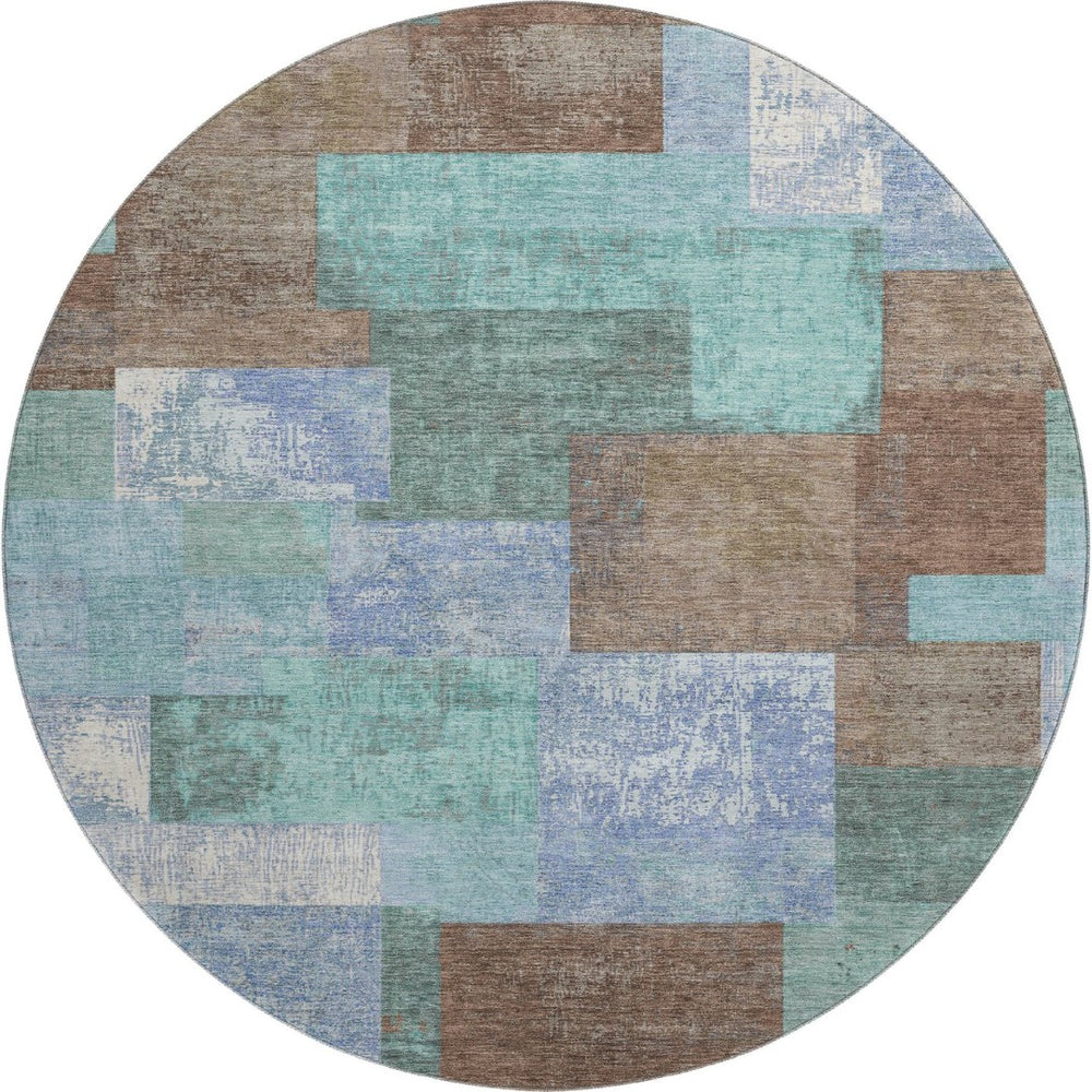 HomeRoots 8' X 10' Washable Area Rug in Brown, Teal & Ivory - Durable, UV-Protected, Stylish for Any Space 709790