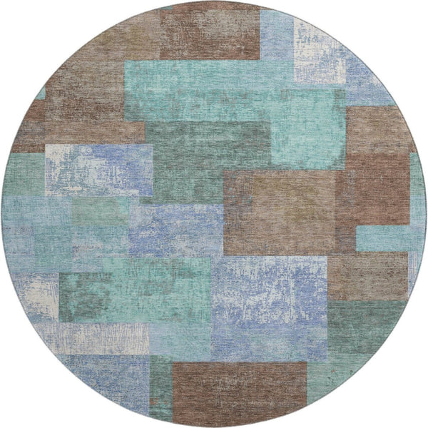 HomeRoots 8' X 10' Washable Area Rug in Brown, Teal & Ivory - Durable, UV-Protected, Stylish for Any Space 709790