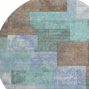 HomeRoots 8' X 10' Washable Area Rug in Brown, Teal & Ivory - Durable, UV-Protected, Stylish for Any Space 709790
