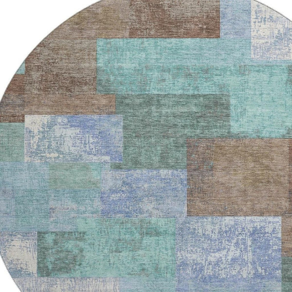 HomeRoots 8' X 10' Washable Area Rug in Brown, Teal & Ivory - Durable, UV-Protected, Stylish for Any Space 709790