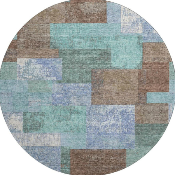 HomeRoots 8' X 10' Washable Area Rug in Brown, Teal & Ivory - Durable, UV-Protected, Stylish for Any Space 709790