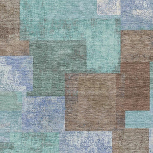 HomeRoots 10' X 14' Geometric Washable Area Rug in Brown, Teal & Ivory - UV Resistant, Durable, Kids & Pets Safe! 709792