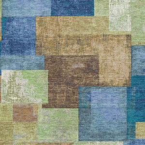 HomeRoots 5' Modern Geometric Washable Area Rug in Blue, Green & Beige - UV Protection, Stain Resistant & Durable 709794