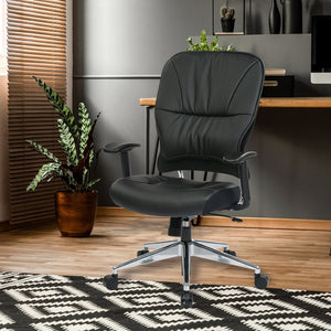 OSP Home Furnishings Black Bonded Leather Executive Chair with Lumbar Support and Ergonomic Synchro Tilt Control 32-E33P918P