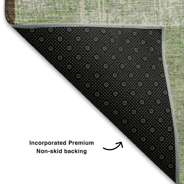 HomeRoots 8' Blue Green Beige Geometric Washable Round Rug - UV Protected, Stain Resistant, Durable Design 709795