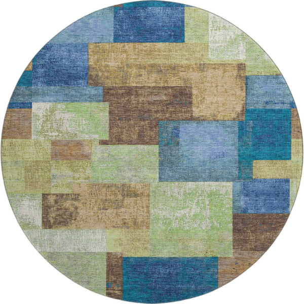 HomeRoots 8' X 10' Stylish Blue Green Beige Geometric Washable Area Rug with UV Protection for Any Space 709796