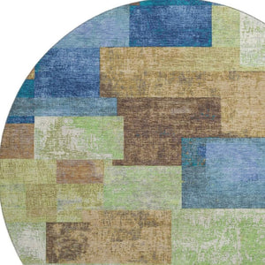 HomeRoots 8' X 10' Stylish Blue Green Beige Geometric Washable Area Rug with UV Protection for Any Space 709796