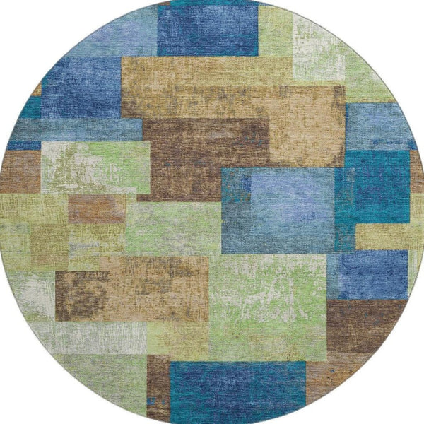 HomeRoots 8' X 10' Stylish Blue Green Beige Geometric Washable Area Rug with UV Protection for Any Space 709796