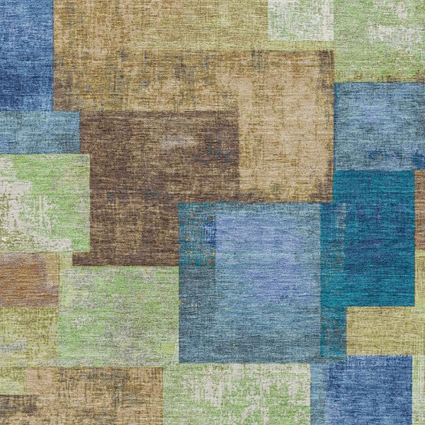 HomeRoots 9' X 12' Stylish Washable Area Rug in Blue Green Beige - UV Protected, Durable for High-Traffic Areas 709797