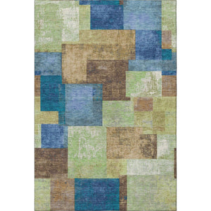 HomeRoots 9' X 12' Stylish Washable Area Rug in Blue Green Beige - UV Protected, Durable for High-Traffic Areas 709797