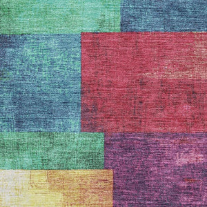 HomeRoots 5' X 8' Stylish Gold, Purple & Red Geometric Washable Area Rug with UV Protection for High-Traffic Areas 709800