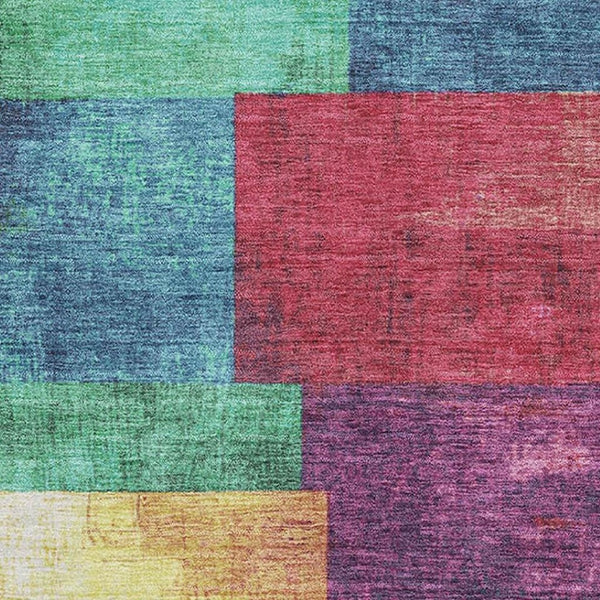 HomeRoots 5' X 8' Stylish Gold, Purple & Red Geometric Washable Area Rug with UV Protection for High-Traffic Areas 709800