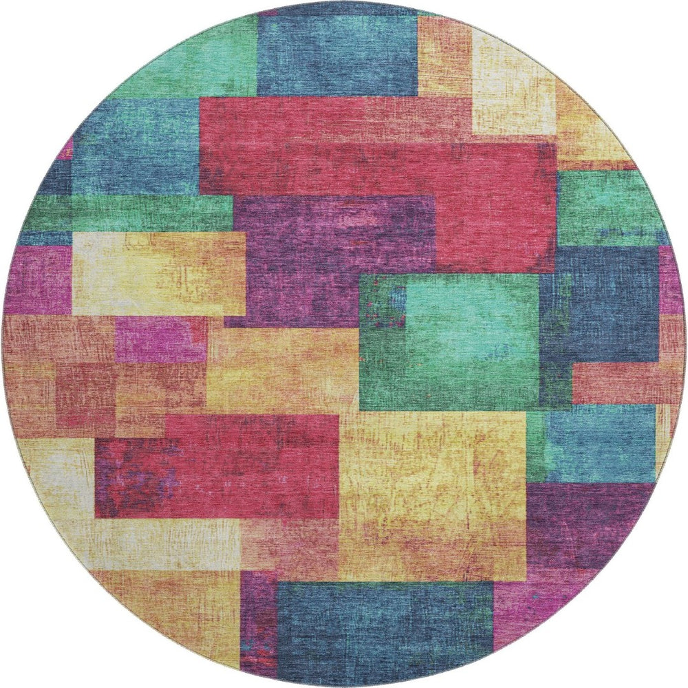 HomeRoots 8' Geometric Washable Area Rug in Gold, Purple & Red - UV Protected for High Traffic Spaces! 709802