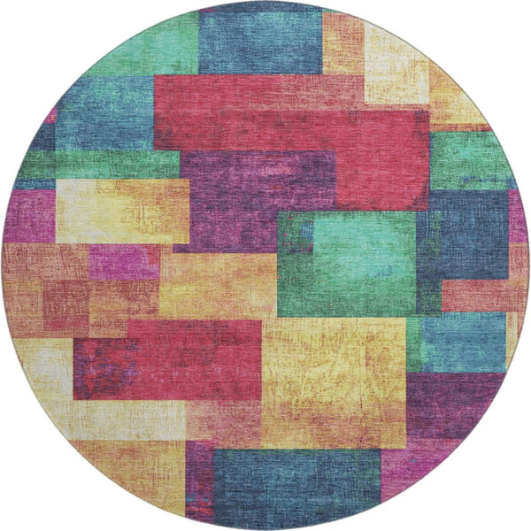 HomeRoots 8' Geometric Washable Area Rug in Gold, Purple & Red - UV Protected for High Traffic Spaces! 709802