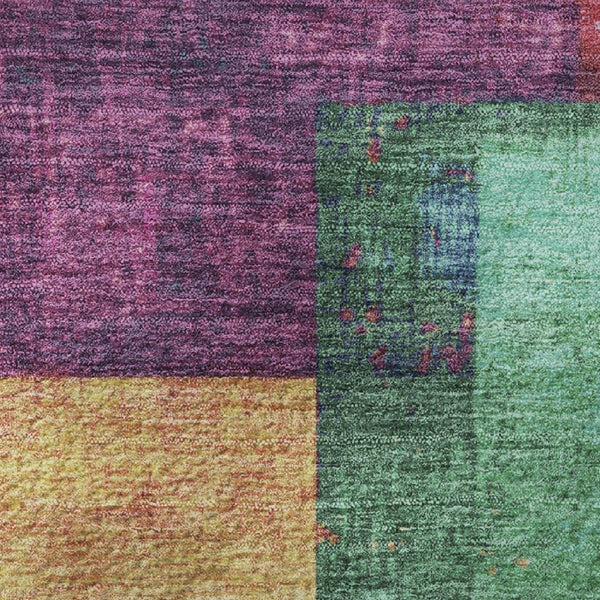HomeRoots 8' Geometric Washable Area Rug in Gold, Purple & Red - UV Protected for High Traffic Spaces! 709802