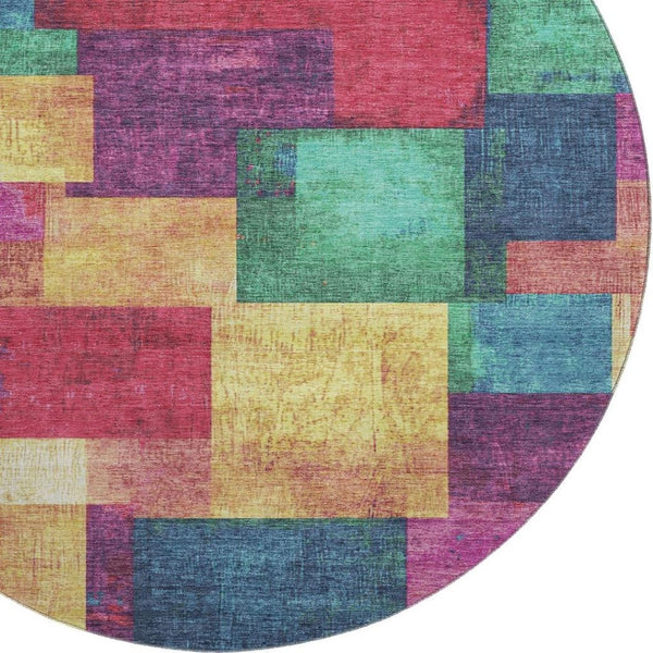 HomeRoots 8' Geometric Washable Area Rug in Gold, Purple & Red - UV Protected for High Traffic Spaces! 709802