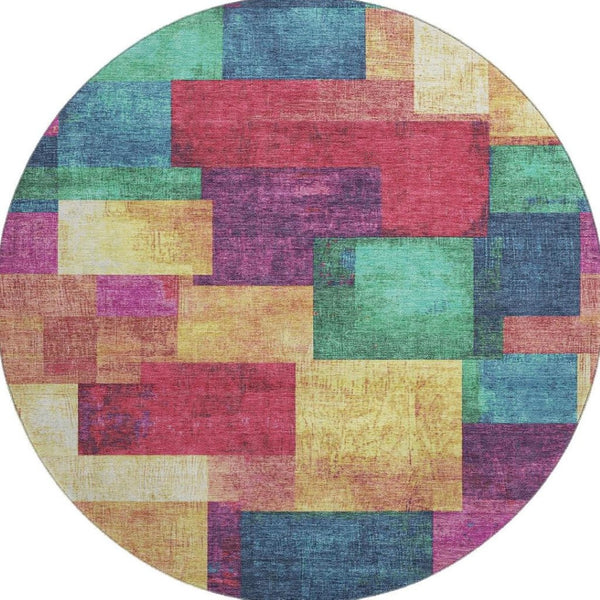 HomeRoots 8' Geometric Washable Area Rug in Gold, Purple & Red - UV Protected for High Traffic Spaces! 709802