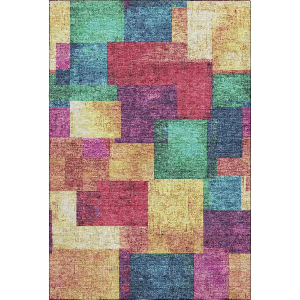 HomeRoots 9' X 12' Washable Gold, Purple & Red Geometric Area Rug with UV Protection for High-Traffic Homes 709803