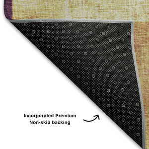 HomeRoots 9' X 12' Washable Gold, Purple & Red Geometric Area Rug with UV Protection for High-Traffic Homes 709803