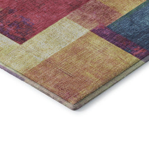 HomeRoots 9' X 12' Washable Gold, Purple & Red Geometric Area Rug with UV Protection for High-Traffic Homes 709803