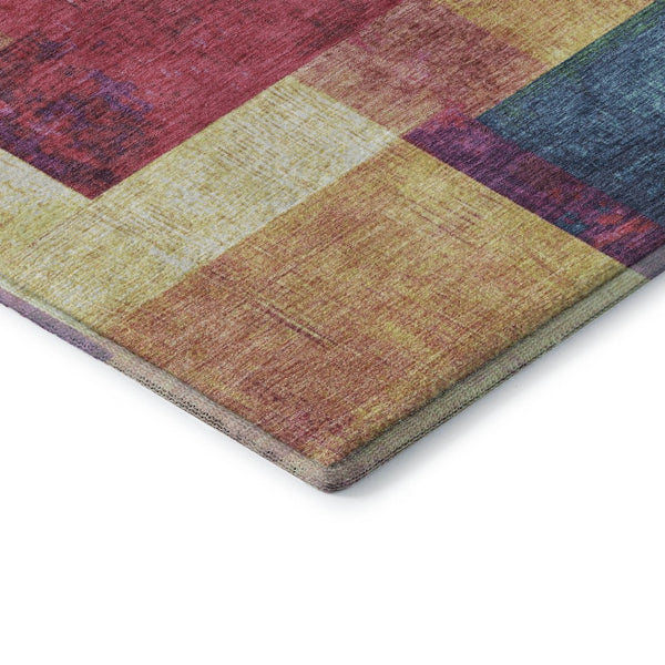 HomeRoots 9' X 12' Washable Gold, Purple & Red Geometric Area Rug with UV Protection for High-Traffic Homes 709803