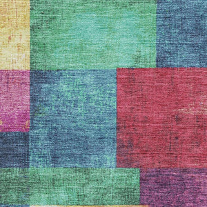HomeRoots 9' X 12' Washable Gold, Purple & Red Geometric Area Rug with UV Protection for High-Traffic Homes 709803