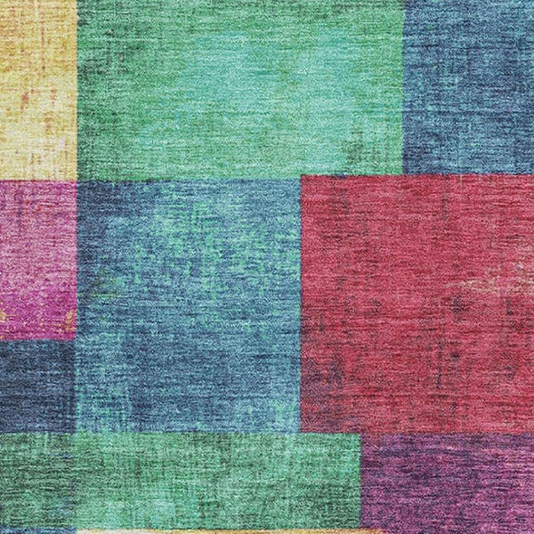 HomeRoots 9' X 12' Washable Gold, Purple & Red Geometric Area Rug with UV Protection for High-Traffic Homes 709803