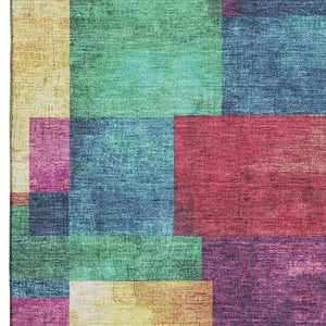 HomeRoots 9' X 12' Washable Gold, Purple & Red Geometric Area Rug with UV Protection for High-Traffic Homes 709803