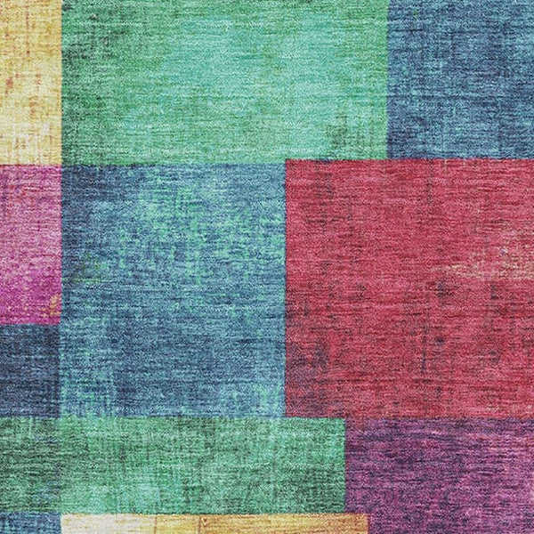 HomeRoots 10' Geometric Washable Area Rug in Gold, Purple & Red – UV Protected, Stain Resistant & Non-Slip! 709804