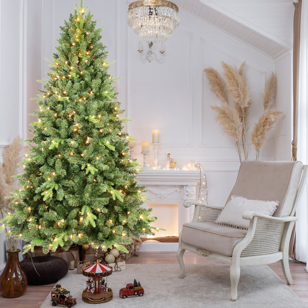 HomeRoots 5' Pre-Lit Full Flocked Spruce Christmas Tree - Cozy Winter Wonderland with Warm White LED Lights 709817
