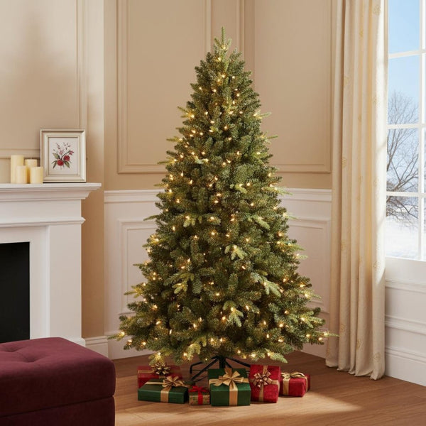 HomeRoots 5' Pre-Lit Full Flocked Spruce Christmas Tree - Cozy Winter Wonderland with Warm White LED Lights 709817