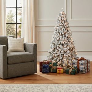 HomeRoots 6' Pre Lit Snowy Flocked Spruce Christmas Tree with Warm LED Lights - Easy Setup & Lush Green Needles 709818