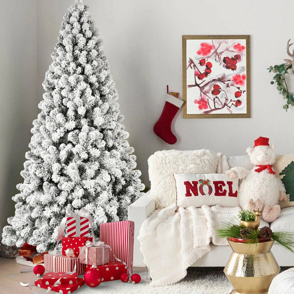 HomeRoots 7' Pre-Lit Flocked Spruce Christmas Tree - Lush, Snow-Dusted Foliage with 400 LED Lights for Effortless Holiday Cheer 709819