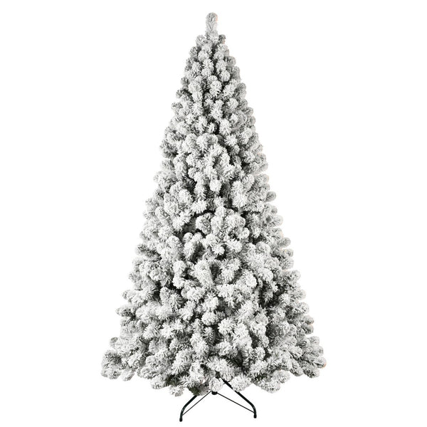 HomeRoots 9' Pre-Lit Flocked Spruce Christmas Tree - Realistic, Full Design with Warm LED Lights for Festive Decor 709821