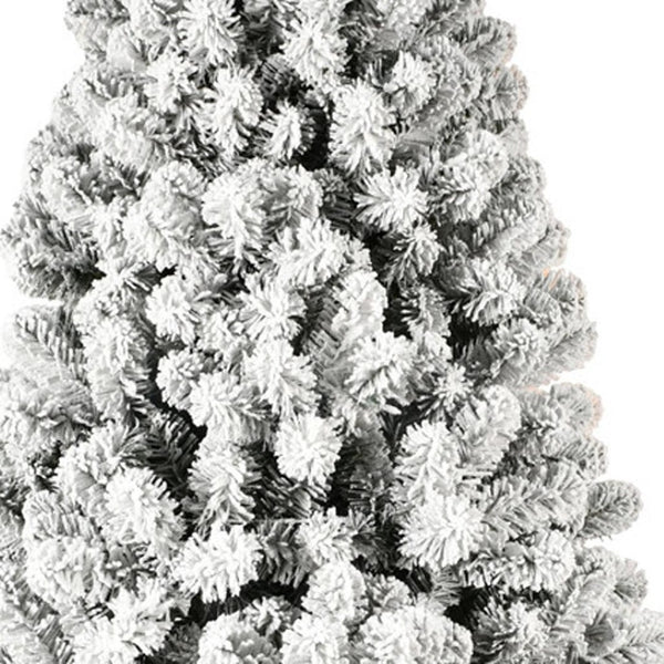 HomeRoots 9' Pre-Lit Flocked Spruce Christmas Tree - Realistic, Full Design with Warm LED Lights for Festive Decor 709821