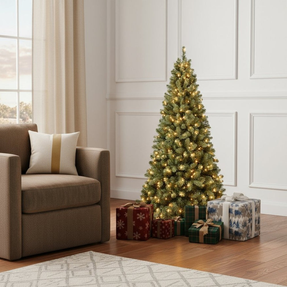 HomeRoots 6' Pre-Lit Full Spruce Christmas Tree - Lush, Easy-Setup, Realistic Artificial Holiday Decor for Any Space 709823