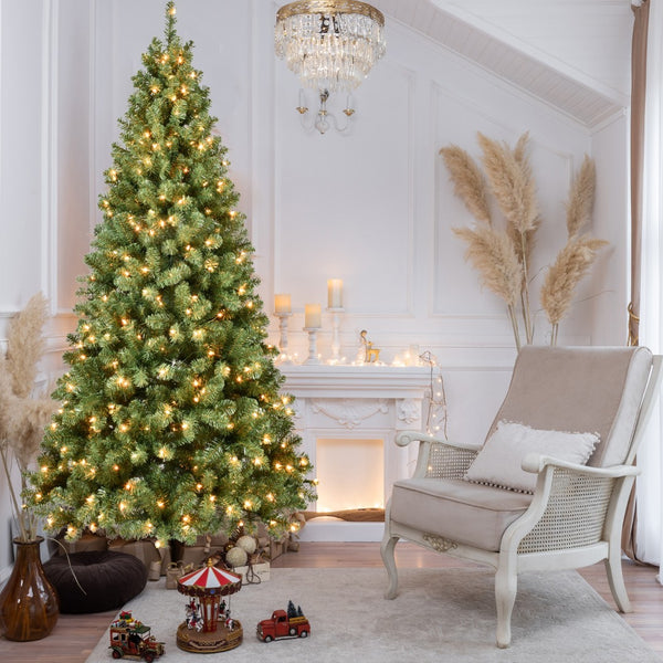 HomeRoots 7' Full Spruce Pre-Lit Christmas Tree with Warm LED Lights - Perfect Holiday Decor for Any Space 709824