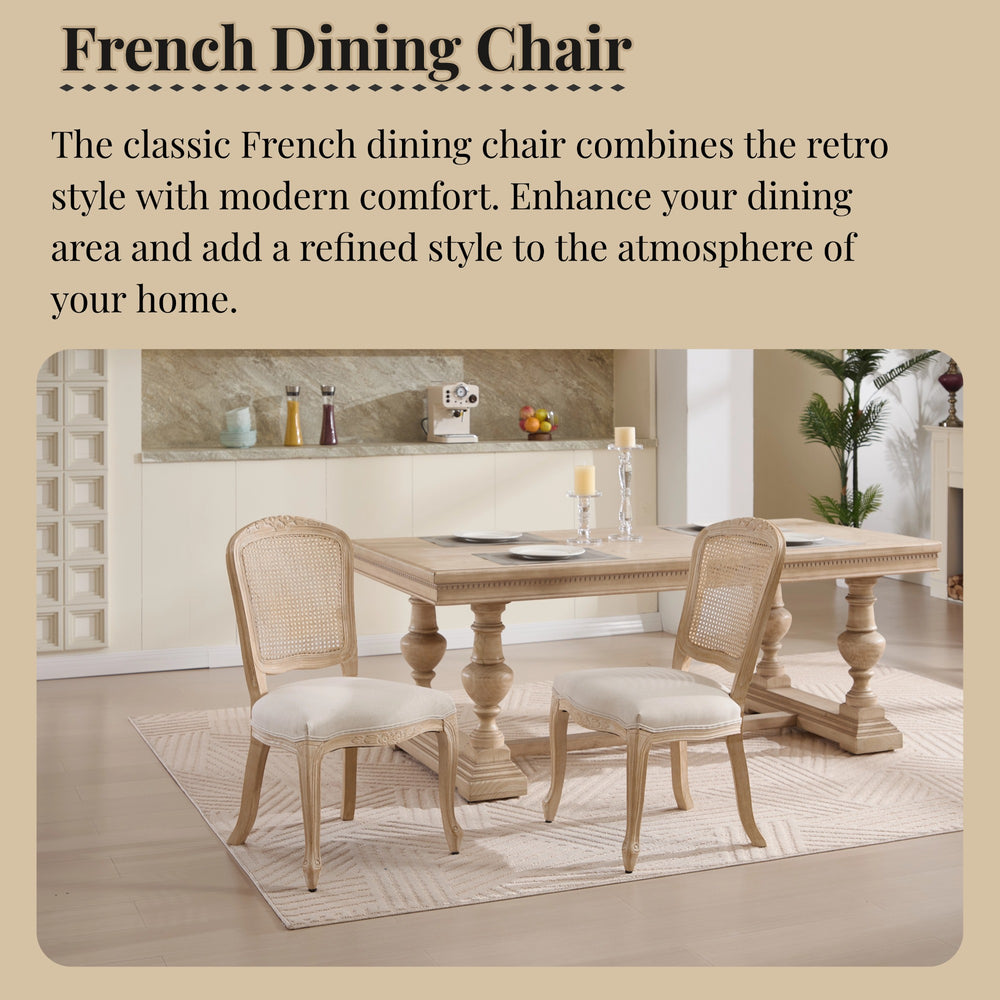 English Elm French Country Dining Chairs Set Of 2, Upholstered Rattan Back Accent Chairs For Dining & Living W3426P324538