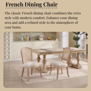 English Elm French Country Dining Chairs Set Of 2, Upholstered Rattan Back Accent Chairs For Dining & Living W3426P324538