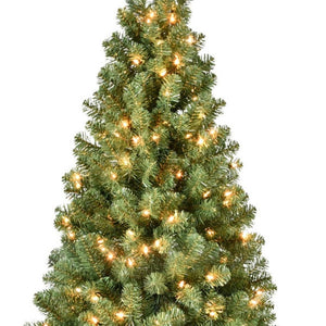 HomeRoots 8' Pre Lit Full Spruce Christmas Tree – Realistic Design, Easy Setup & Warm Glow for Holiday Cheer 709825