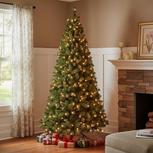 HomeRoots 8' Pre Lit Full Spruce Christmas Tree – Realistic Design, Easy Setup & Warm Glow for Holiday Cheer 709825