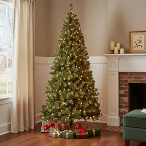 HomeRoots 8' Pre Lit Full Spruce Christmas Tree – Realistic Design, Easy Setup & Warm Glow for Holiday Cheer 709825