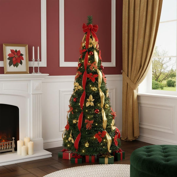 HomeRoots 7.5' Pre-Lit Full Spruce Christmas Tree – Realistic, Convenient, and Perfect for Festive Holiday Decor! 709829