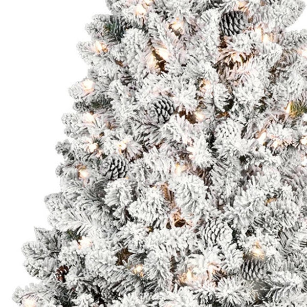 HomeRoots 4.5' Pre-Lit Flocked Spruce Christmas Tree - Snow-Kissed Elegance for Homes & Offices, Easy Setup! 709831