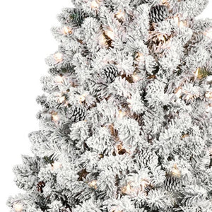 HomeRoots 5' Pre-Lit Flocked Spruce Christmas Tree - Lush, Elegant, and Perfect for Small Spaces & Holiday Cheer 709832